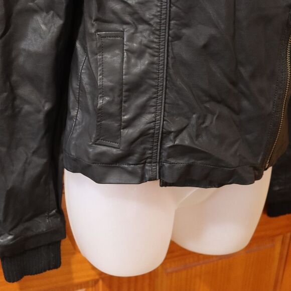Free People Black Pleather Moto Zip Jacket Small - Picture 7 of 15